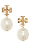 TORY BURCH BAROQUE PEARL DROP EARRINGS,54064