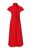 AMAL AL MULLA RUBY RED CREPE FLARED MIDI DRESS,748220