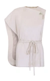 AMAL AL MULLA IVORY TWO PIECE WRAP AROUND LAYERED TOP WITH A PREHNITE,748236