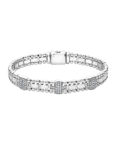 Lagos Sterling Silver Caviar Spark Diamond Link Bracelet In Silver/ Diamond