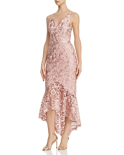 Avery G Shimmery Floral-embroidered Lace Dress In Mauve