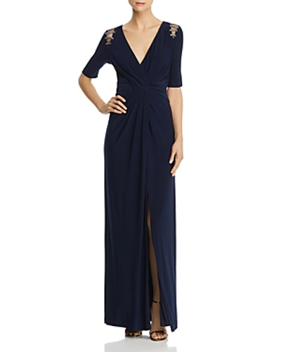 Adrianna Papell Shoulder-cutout Jersey Gown In Midnight