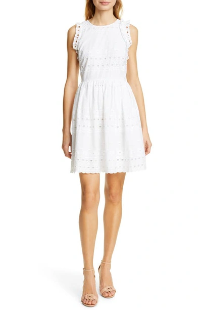 Kate Spade Eyelet Sleeveless Mini Cotton Dress In Fresh White