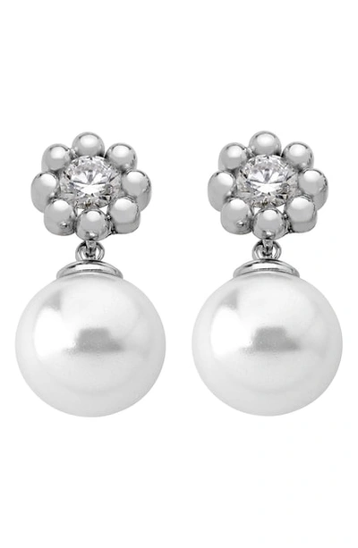 Majorica Sterling Silver Crystal Flower & Imitation Pearl Drop Earrings