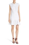 Veronica Beard Bell Ruched Stretch-cotton Poplin Mini Dress In White