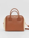 BURBERRY Medium Leather and Cotton Canvas Cube Bag
