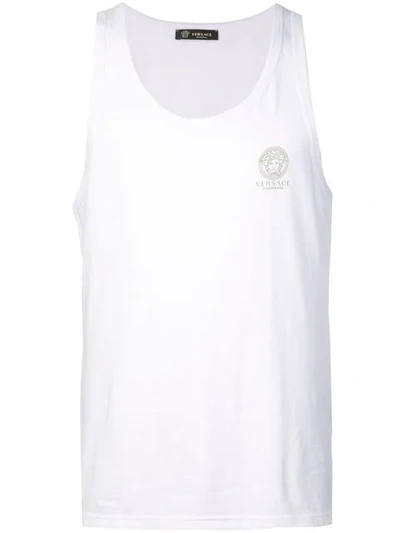 Versace Men's Solid Medusa Head Tank Top In White