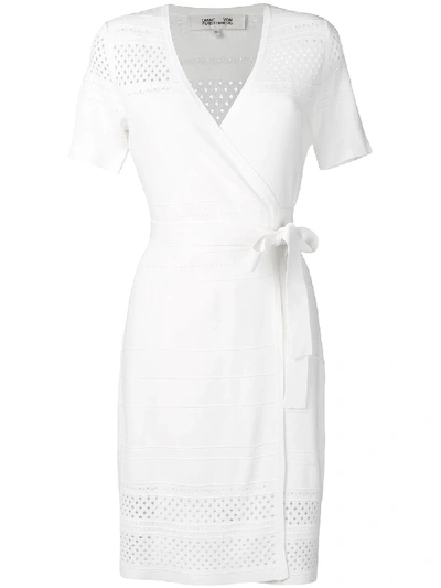 Diane Von Furstenberg Ivy Knit Short-sleeve Wrap Dress In White
