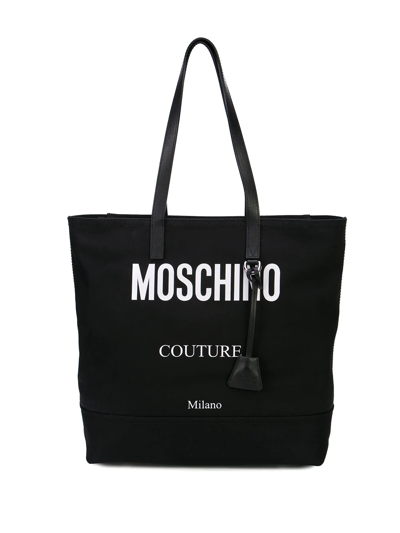Moschino Contrast Logo Tote Bag In Black