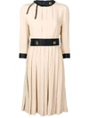 PRADA PRADA CONTRAST DETAIL PLEATED DRESS - NEUTRALS