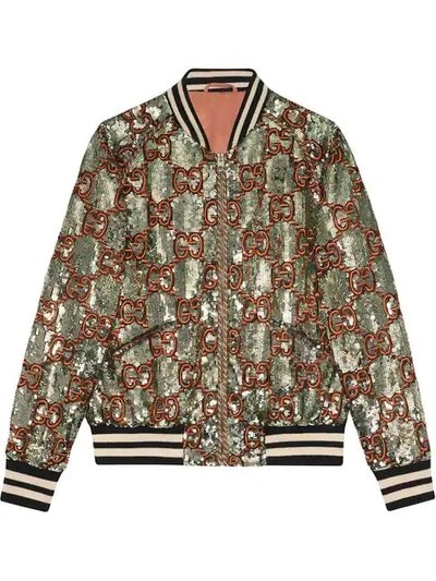 Gucci Men's Logo-embroidered Sequined Bomber Jacket In Beige
