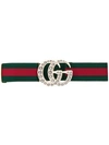 GUCCI WEB ELASTIC BELT WITH EMBELLISHED GG