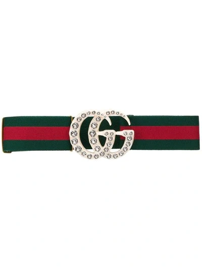 Gucci Gg镶嵌织带弹性腰带 - 绿色 In Multicolor