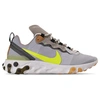 NIKE MEN'S REACT ELEMENT 55 CASUAL SHOES, GREEN/GREY - SIZE 11.0,2451350