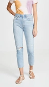 Agolde Riley Cropped Distressed High-rise Straight-leg Jeans In Shatter