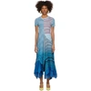 LOEWE LOEWE BLUE ASYMMETRIC STRIPED TIE-DYE DRESS