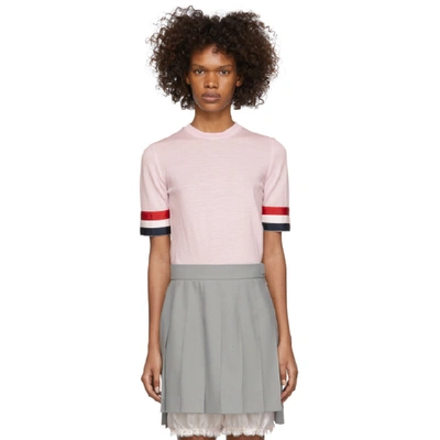 Thom Browne Rwb Cuff Fine Merino Tee In 680 Pink