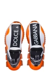Dolce & Gabbana Stretch Mesh Sorrento Melt Sneakers With Logo In White/ Orange