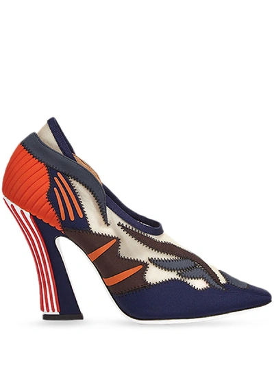 Fendi Freedom Logo Square-toe Pumps In Blue