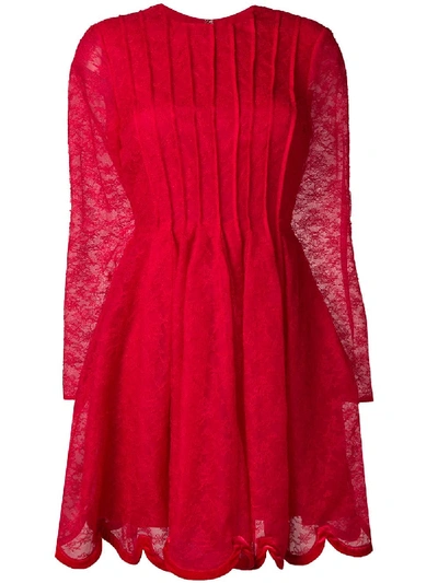 Valentino Garavani Floral Lace Skater Dress In Red