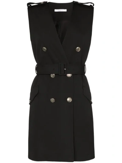 Givenchy Belted Double-breasted Grain De Poudre Wool Mini Dress In Black
