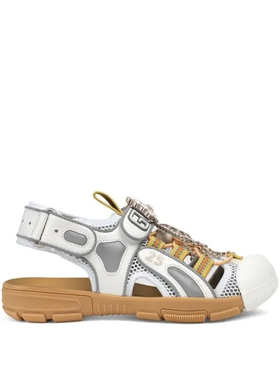 Gucci Embellished Mesh Hybrid Sandals In White