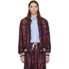 GUCCI GUCCI RED AND NAVY BAROQUE JACQUARD BOMBER JACKET