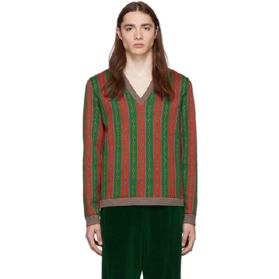 Gucci Horsebit Chain Print V-neck Sweater In Multi