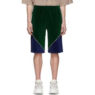 Gucci Colour-block Cotton-blend Velvet Drawstring Shorts In Green