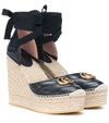 GUCCI DOUBLE G LEATHER ESPADRILLE WEDGES,P00382847