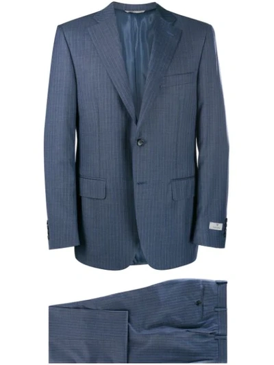 Canali 细条纹二件式西装套装 - 蓝色 In Blue