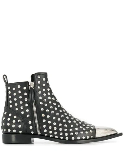 Alexander Mcqueen Metal-trimmed Studded Leather Ankle Boots In Black