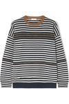 BRUNELLO CUCINELLI EMBELLISHED STRIPED WOOL CASHMERE AND SILK SWEATER
