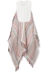 JW ANDERSON CROCHETED LACE AND POPLIN-TRIMMED STRIPED COTTON-BLEND GAUZE MINI DRESS