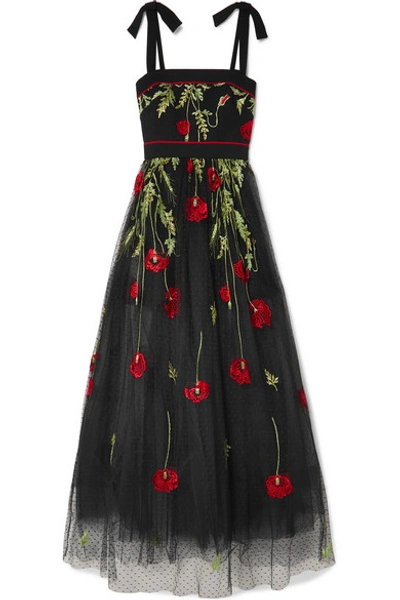 Elie Saab Embroidered Swiss-dot Tulle Gown In Black