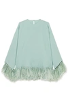 VALENTINO FEATHER-TRIMMED SILK-CREPE BLOUSE