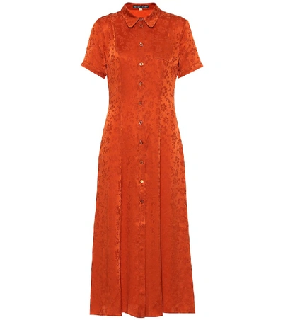 Alexa Chung Ruffled Satin-jacquard Midi Shirt Dress In Orange