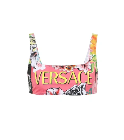 Versace Printed Lycra Bikini Top In Multicolor