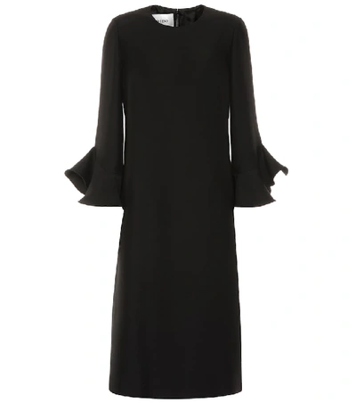 Valentino Flare Cuff Wool & Silk Midi Shift Dress In Black