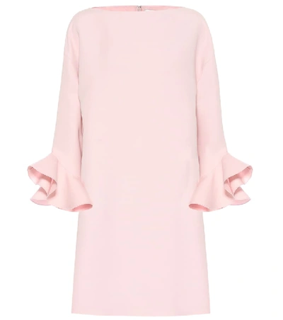 Valentino Ruffled-sleeve Wool And Silk-blend Mini Dress In Pink