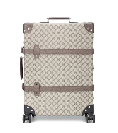 Gucci X Globe-trotter 皮革边饰涂层帆布中号行李箱 In Brown