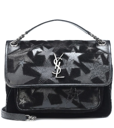 Saint Laurent Niki Medium Ysl Monogram Stars Flap Shoulder Bag In Noir