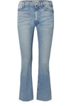 MOTHER THE HUSTLER CROPPED FRAYED HIGH-RISE FLARED JEANS