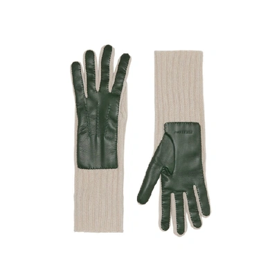 Burberry Cashmere And Lambskin Gloves In Green