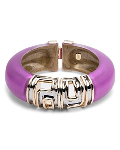 Alexis Bittar Two Tone Sculptural Capped Hinge Bracelet In Fuchsia
