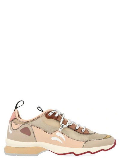 Fendi Appliquéd Neoprene And Mesh Sneakers In Beige