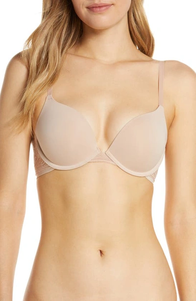 On Gossamer Sleek Micro Lace Underwire Convertible Push-up Bra In Champagne