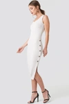NA-KD Side Button Ribbed Dress White
