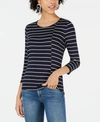 VINCE CAMUTO STRIPED 3/4-SLEEVE TOP