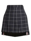 THOM BROWNE High-Low Pleated Check Wool Skirt